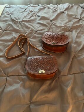 Leather Crossbody Bag with Floral Tooled Detail - Brown